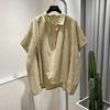 Женская оверсайз рубашка с коротким рукавом, повседневная, свободного кроя, однотонная блузка, универсальный топ