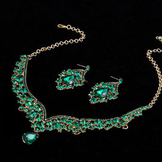 1 компл. свадебные серьги, ожерелье, капли воды, стразы, ювелирные изделия, геометрический регулируемый комплект ювелирных изделий для свадьбы