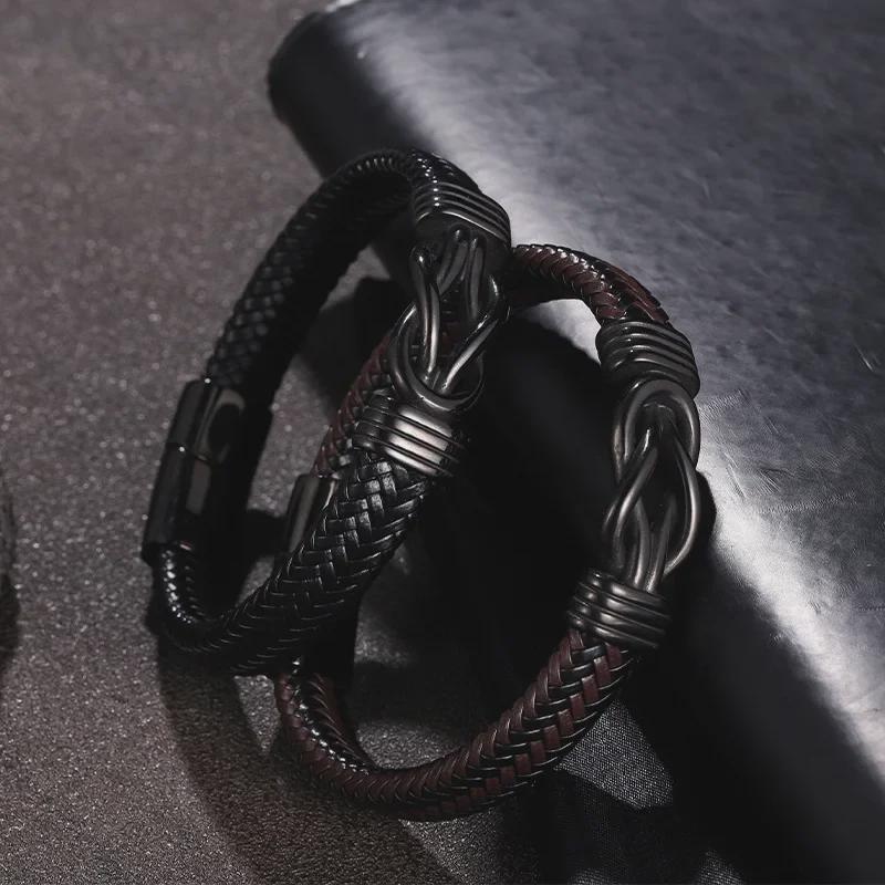 Stainless Steel Men's Retro Magnetic Leather Bracelet - European & American Style Jewelry