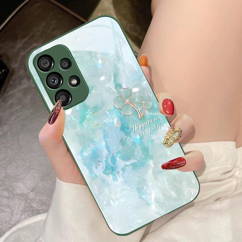 Чехол для телефона из закаленного стекла с двойным клевером для Samsung Galaxy S10 4G S20 11E 30 S21 21Fe 22 S24 Pro S23 Ultra 5G S8 S9