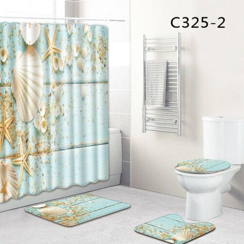 Shower Curtain Floor Mat Toilet Cover Foot Mat Door Mat Carpet Four-Piece Pattern