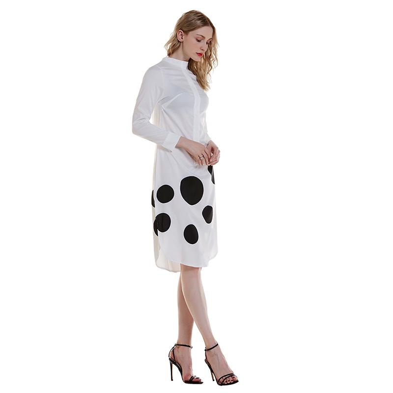 Женское платье с принтом в горошек, повседневное офисное платье, элегантное облегающее платье миди с длинным рукавом