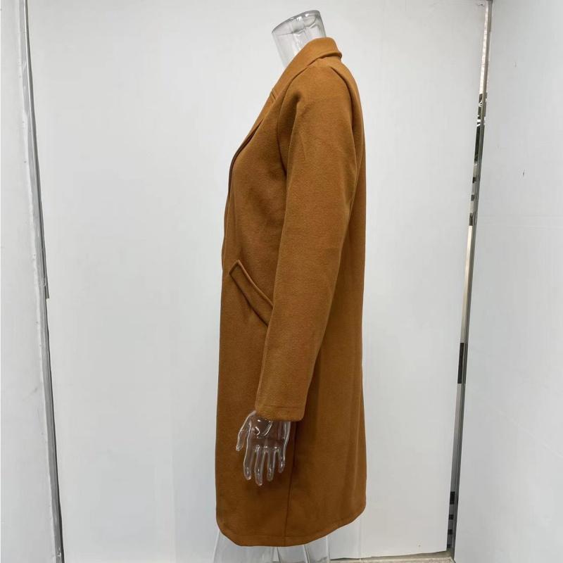 Lapel Autumn Winter Woolen Coat Women Outerwear Solid Color mid-length