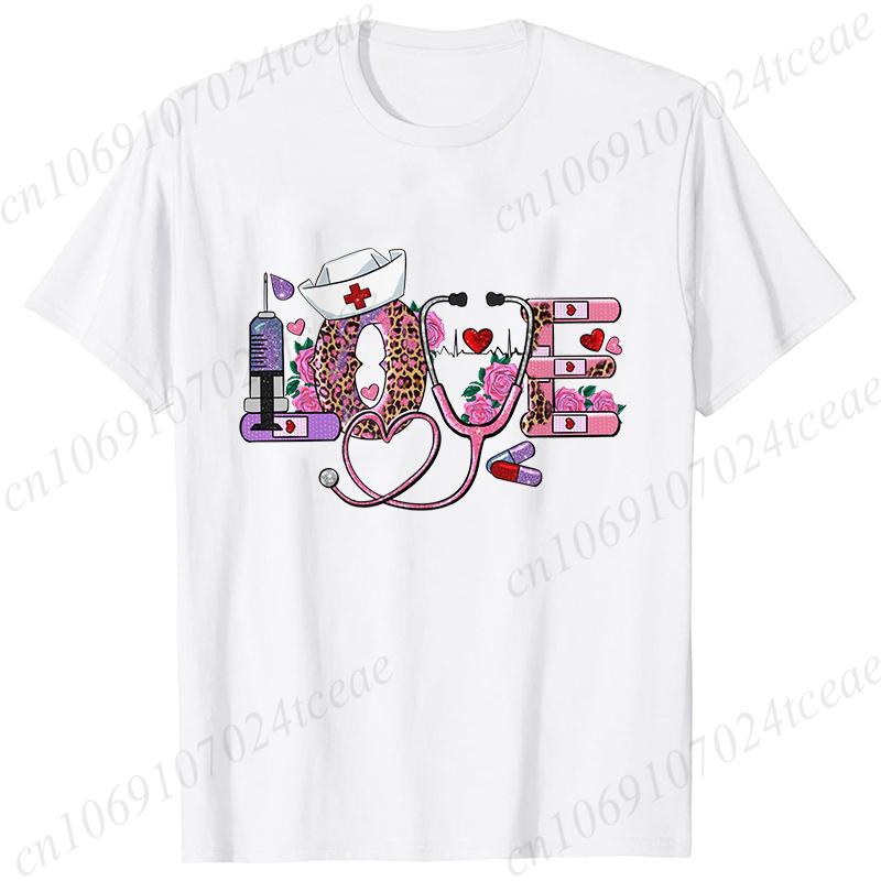 New Women T Shirt Pullover Oversize Valentines Day Love Nurse Print T-Shirt Casual Short Sleeve Women T-Shirt Nurse Tees Gifts