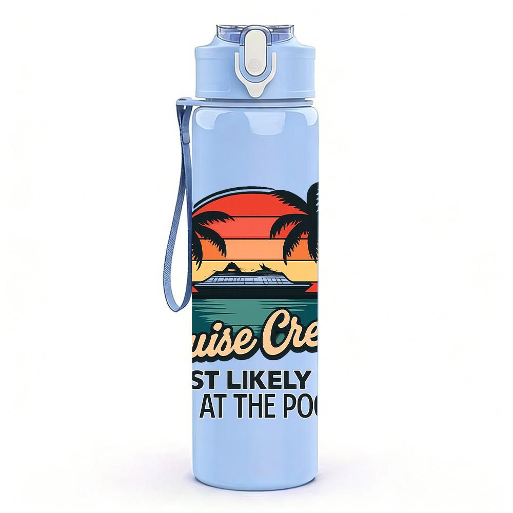 1PC Summer Beach Quote 750ml Color Plastic Sports Water Bottle Leakproof Flip Straw Lid Suitable for Sports Office Home Use