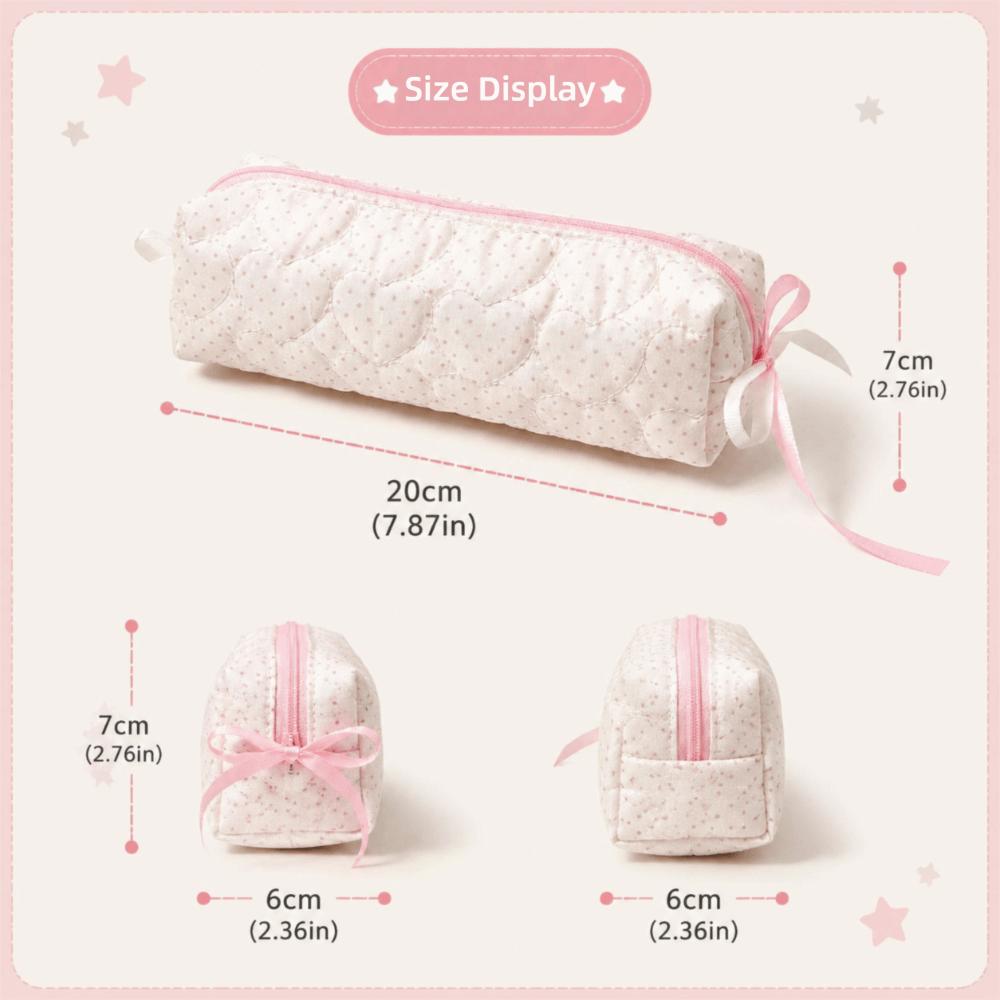 Polka Dot Print Pen Bag Pink White Stationery Pouch Cute Pencil Case Back To School