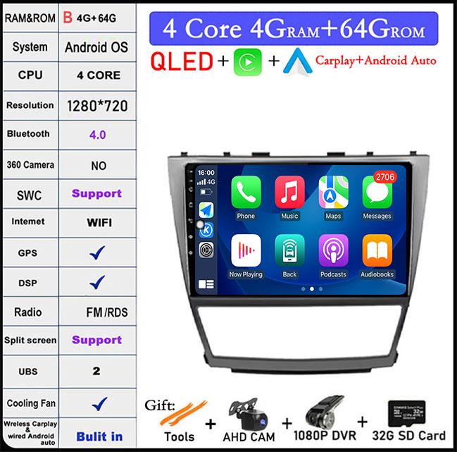 DSP 10 дюймов для Toyota Camry 40 2007-2011 IPS/QLED экран автомобильное радио Android 14 Авторадио Мультимедиа Видео Навигация GPS