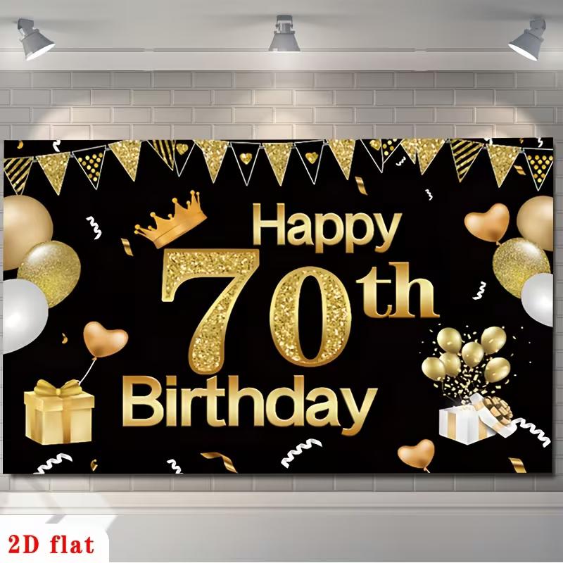 2D Black Gold 70th Birthday Backdrop for Men & Women Party Photoshoot