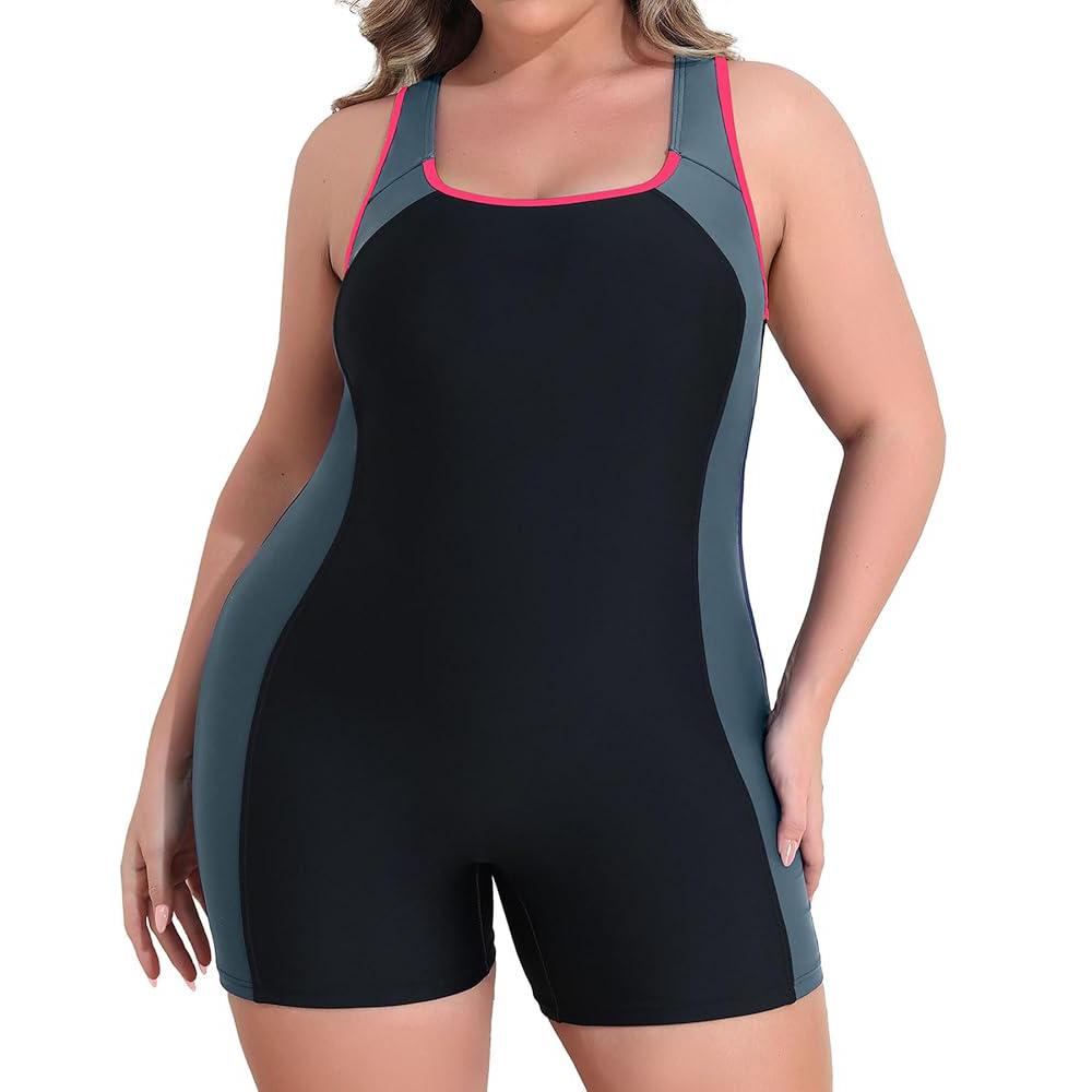 Charmleaks Plus Size Swimsuit для женщин, спортивный цельный купальный костюм Boyleg