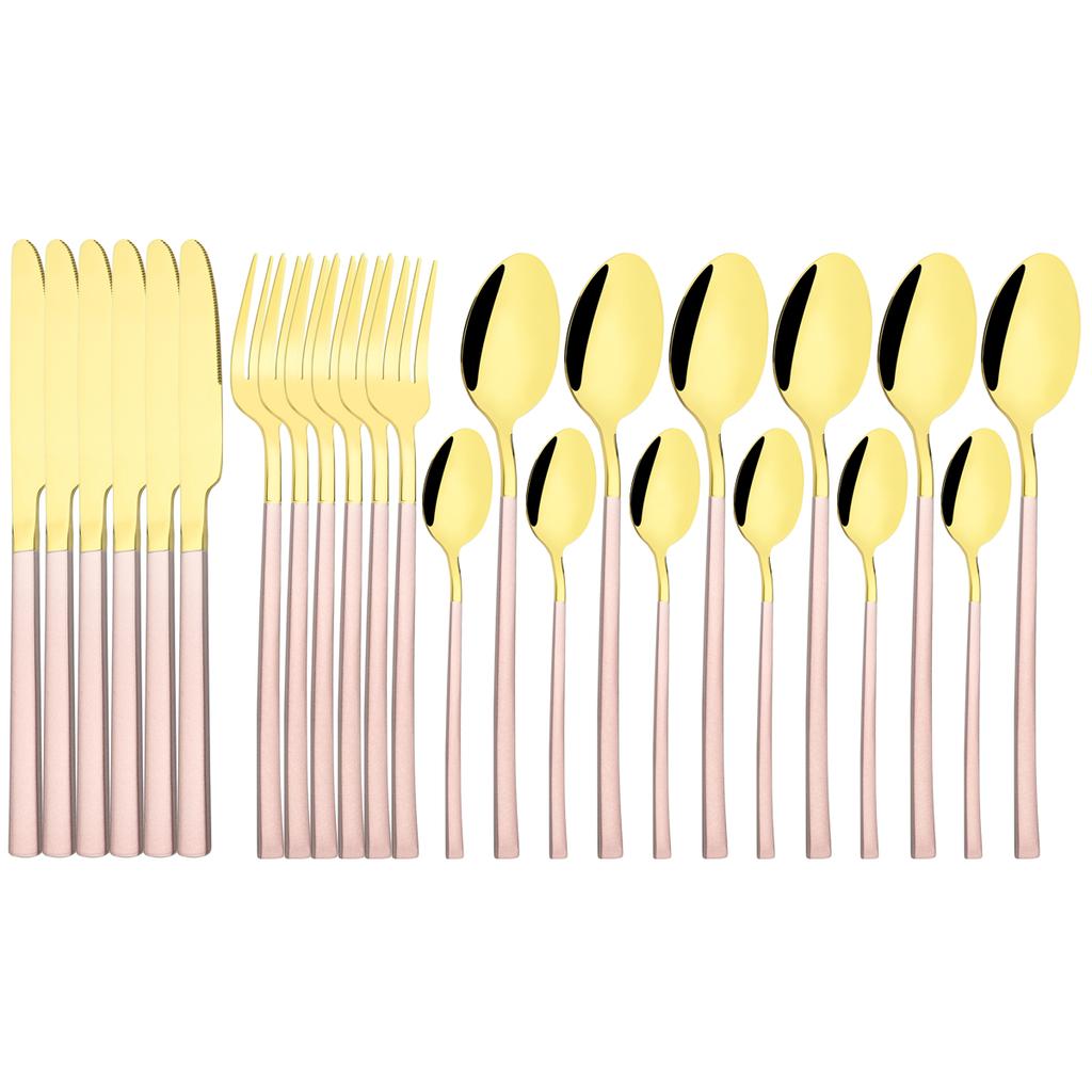 Western 24Pcs Black Gold Dinnerware Set Luxury Knives Fork Tea Spoon Cutlery Set Stainless Steel Flatware Tableware Kitchen Silverware
