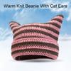 Autumn Winter Outdoor Warm Knitting Caps Cute Striped Cat Ear Hat No Brim Thickened Stretchy Yarn Knitted Beanie Hat