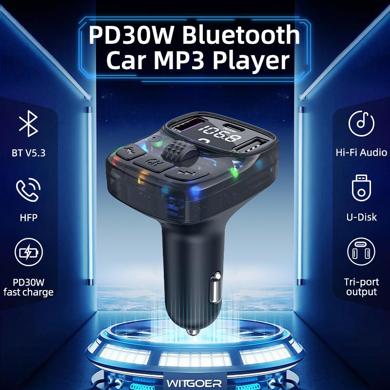 Bluetooth 5.3 Автомобильный FM-передатчик PD 30 Вт Dual USB 3.1A Type-C Быстрое зарядное устройство Громкая связь Вызов Автомобильный комплект Mp3-плеер Приемник FM-модулятор Поддержка TF U диска