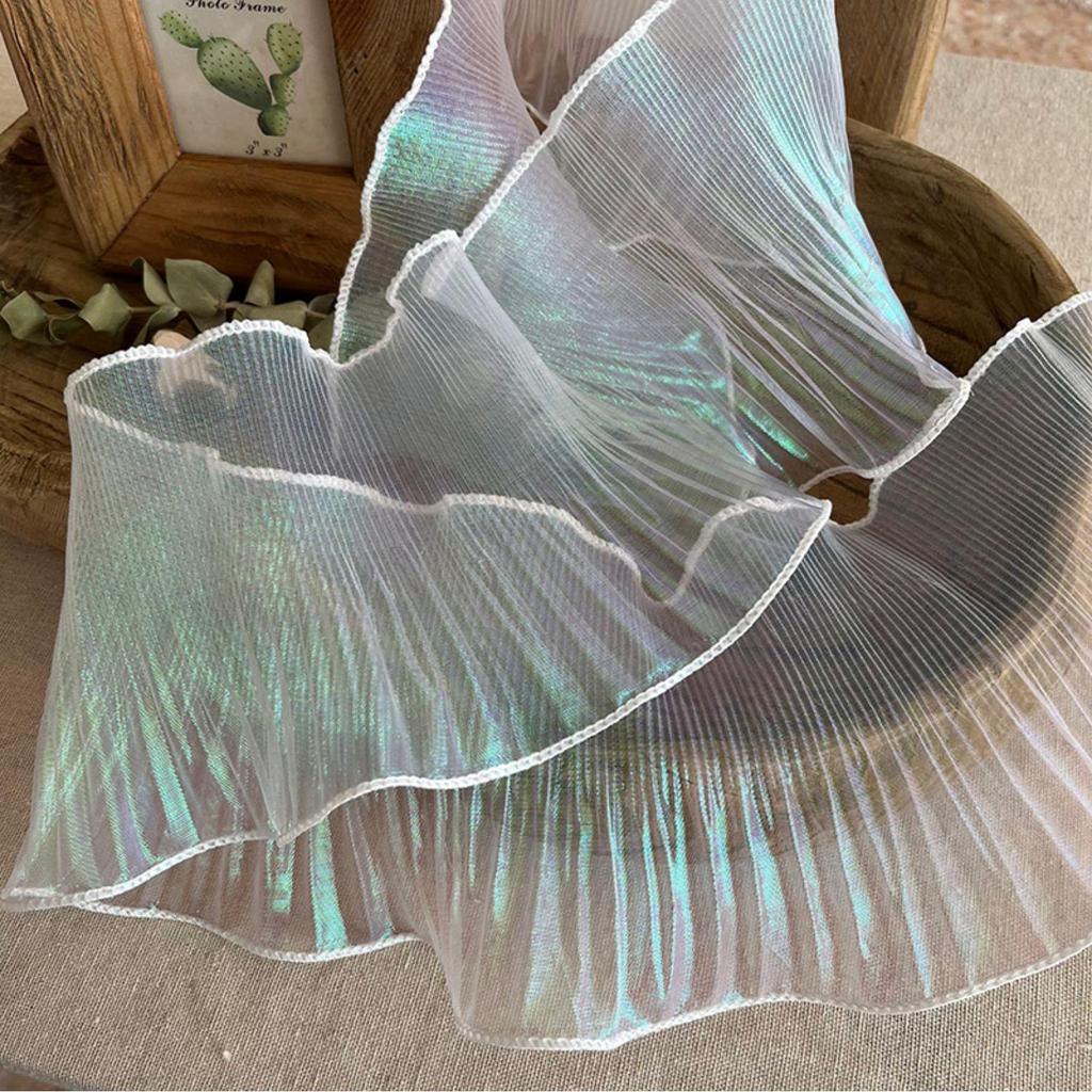 Прозрачное кружево «Большая волна» в синих и прозрачных оттенках, шириной 15 см, 1 ярд