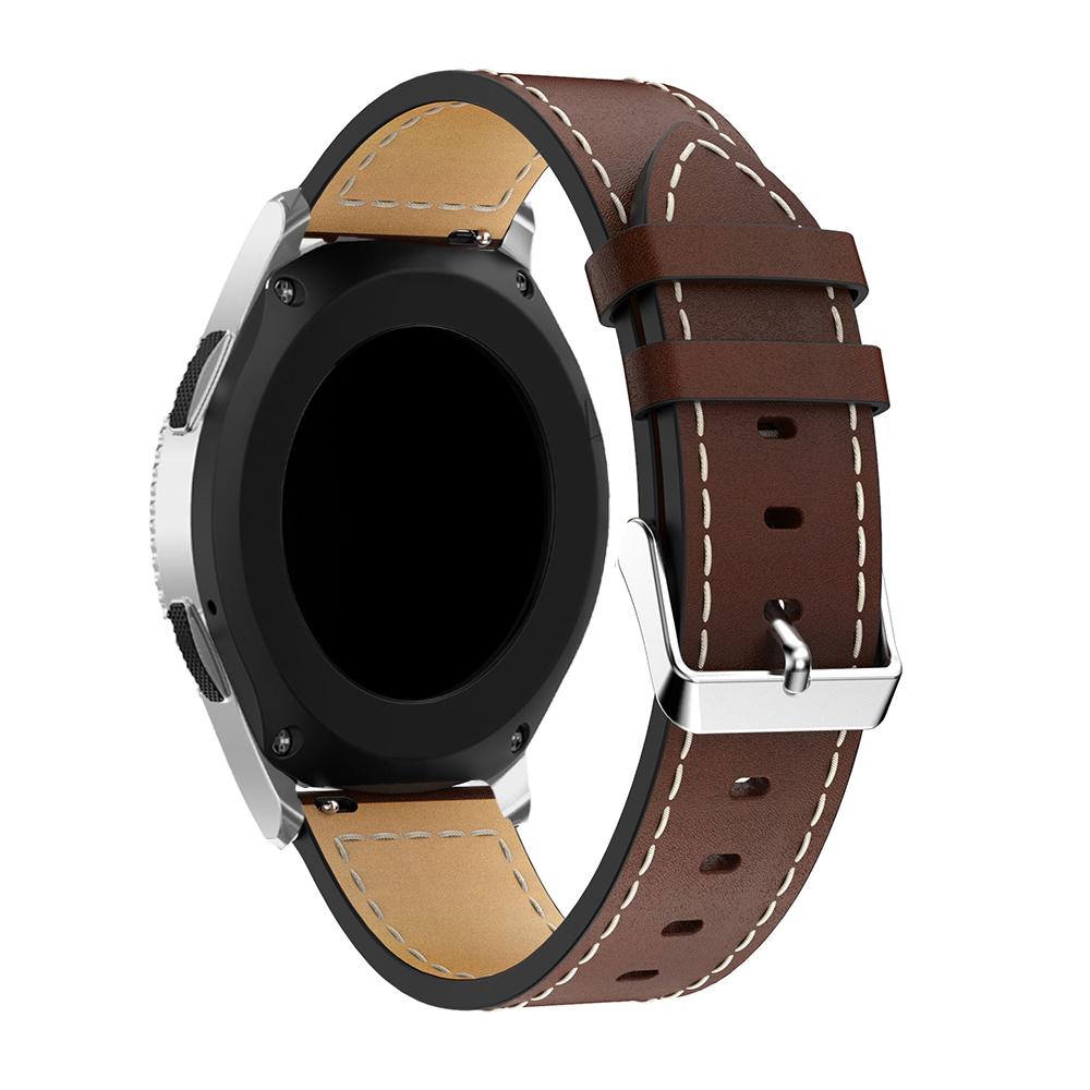 For Samsung Galaxy Watch 46mm Genuine Cow Leather Watch Strap 22mm Adjustable Watchband with White Stitching Line