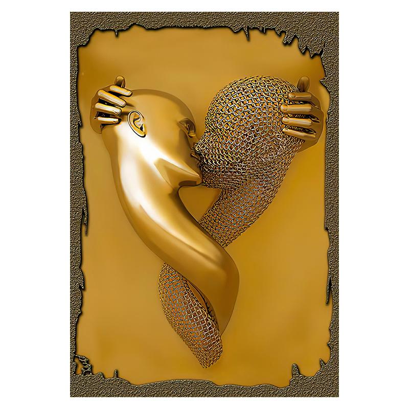 Абстрактная пара Скульптура Холст Картина Красное сердце Металлическая статуя Плакаты для влюбленных Настенная картина для гостиной Украшение дома
