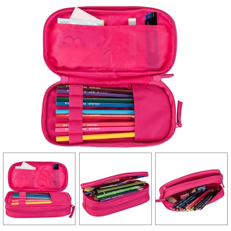 Customized Pink Durable Polyester Student Pencil Case Double-Layered with Multifunctional Features