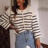 New Autumn and Winter Black and White Striped Button Knitted Cardigan Casual Long-sleeved Sweater for Women