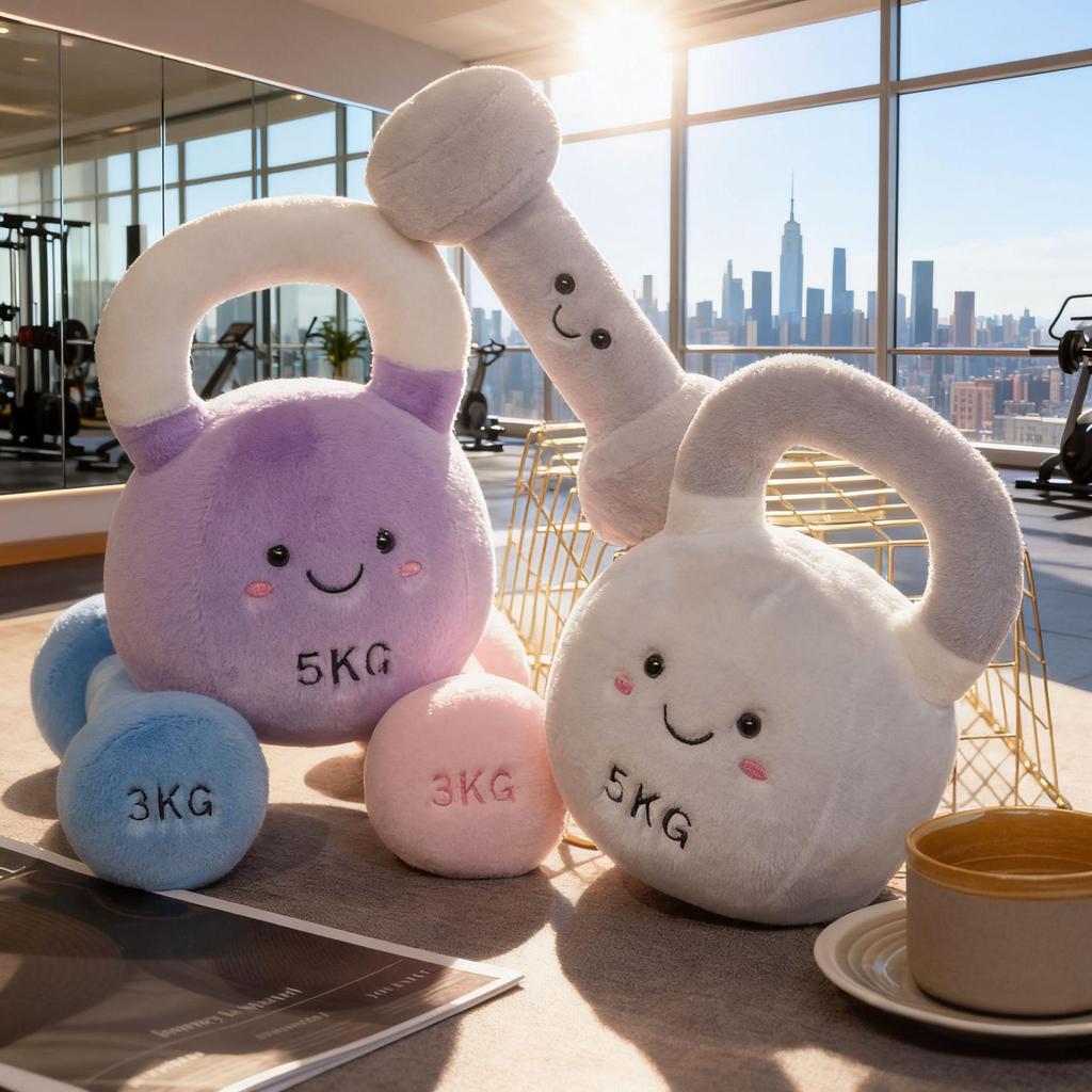 Dumbbell Kettlebell Plush Doll - Soft Fitness Tool Shaped Stuffed Toy, Kids Cushion & Desktop Decoration, Kettlebell Plush Toy