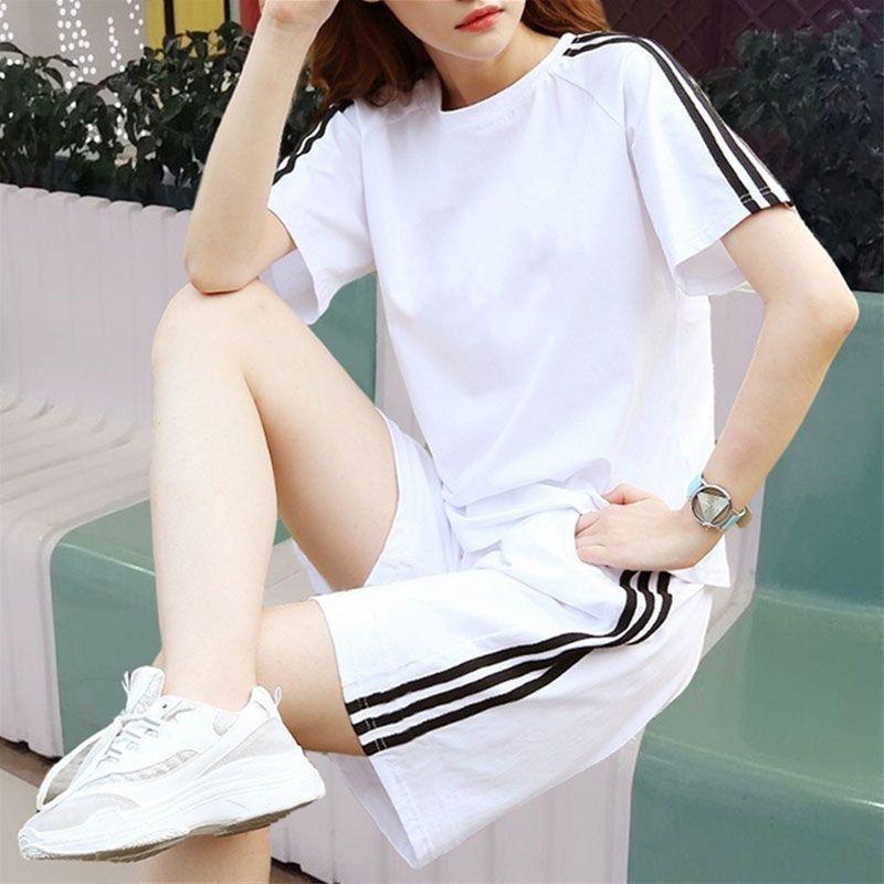 Unisex Trendy Summer Sports Set: Loose Fit Three-Stripe Short Sleeve and Shorts Two-Piece Set (Plus Size Available)