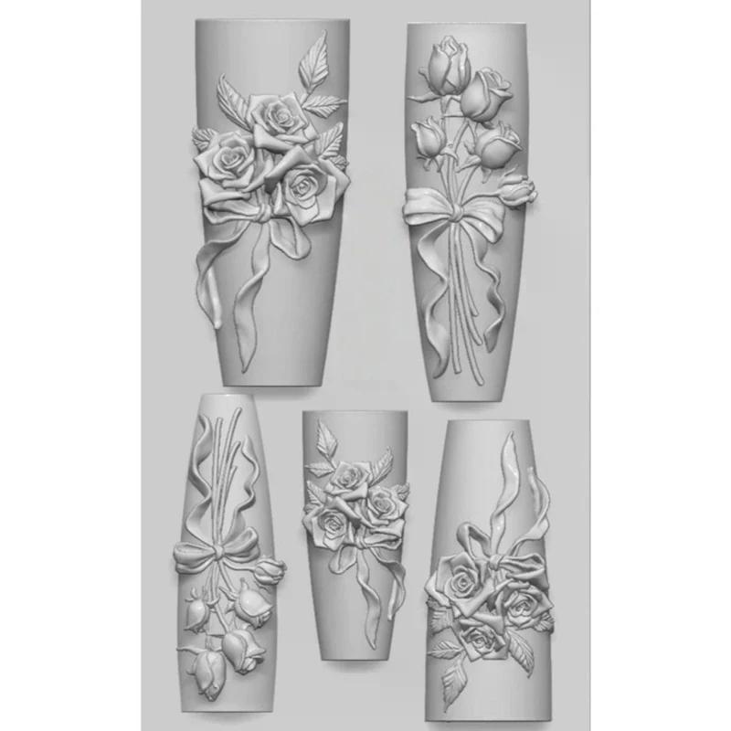 Flowers Rose Fashion High Quality Nail Silicone Relief Shape Nail Art Mold 3d Nail Decoration Nail Salon Accessories Manicure