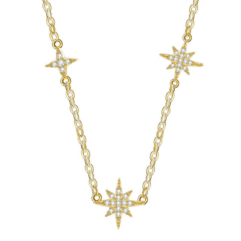 Opal Inlaid Sterling Silver Four-Pointed Star Tassel Necklace - Versatile Clavicle Chain Christmas Gift