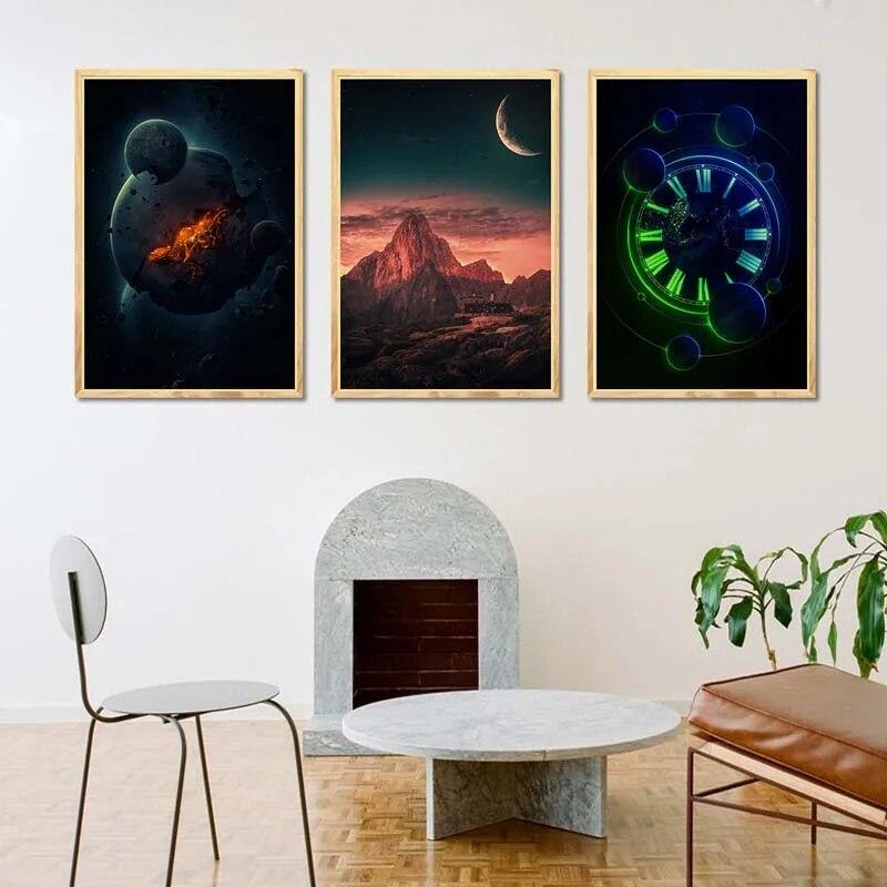Абстрактные космические плакаты из крафт-бумаги, принты в стиле ретро, ​​домашний декор, украшения для гостиной, картины для бара, кафе, фотографии