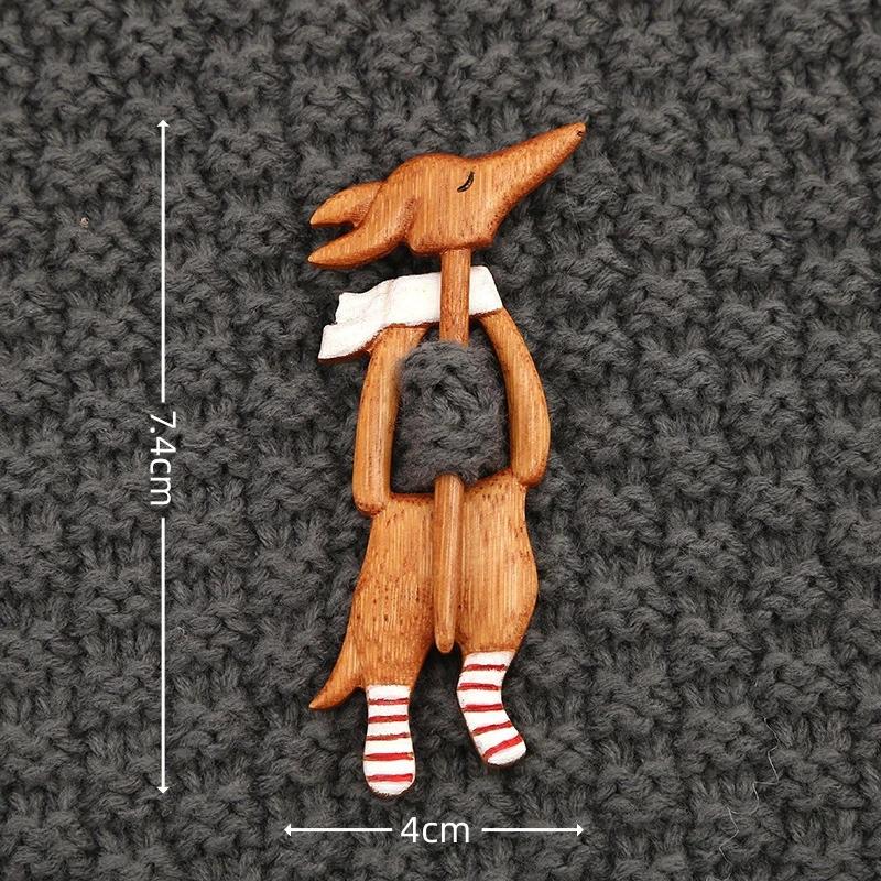 Деревянная брошь Мультяшный Милый Кот Лиса Собака Животный Узор DIY Ремесло Значок Забавная Булавка Брошь для Шарфа Платка Аксессуар для Одежды