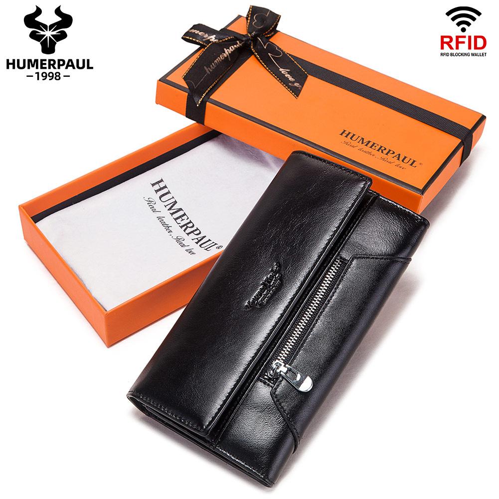 Humerpaul Женский кошелек, новый стиль, женская мода, сумки для денег, держатель для карт из коровьей кожи, клатчи, тройной удобный кошелек большой вместительности