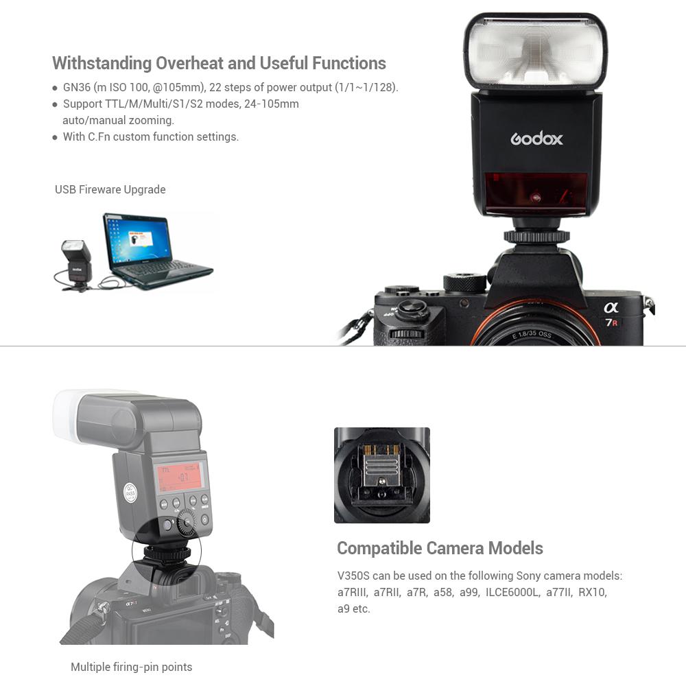 Godox V350S Компактный размер 2,4G Беспроводная вспышка Speedlite Master/Slave для камеры TTL 1/8000 с HSS