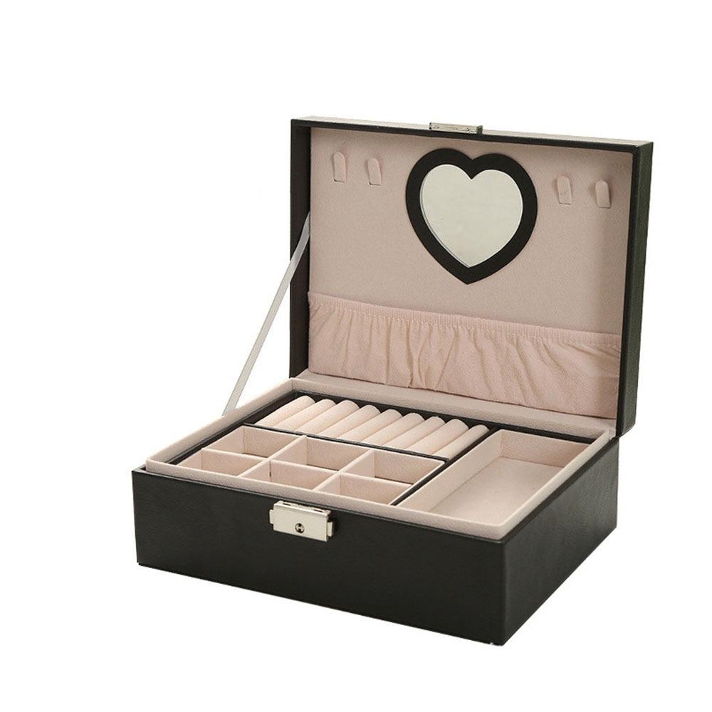 Large Capacity Double Layer Jewelry Box PU Jewelry Display Case Practical Cosmetics Box Rings