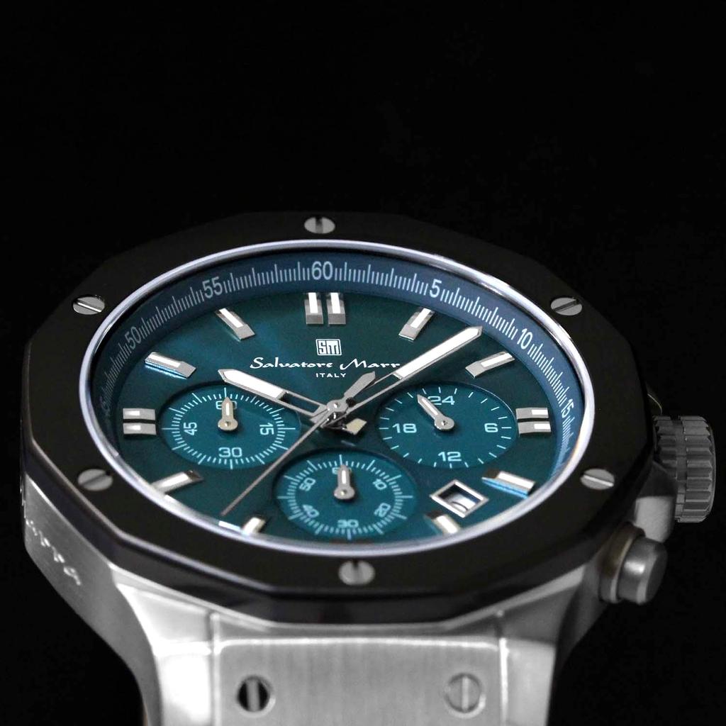 Хронограф 10 ATM водонепроницаемый кожаный ремешок Business 20th Anniversary Limited Model Синий Зеленый Черный [Salvatore Mara] Мужские SM18117-SSBLGR