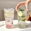 600ml Vertical Striped Glass Cup with Lid And Straw Cold Juice Coffee Drinkware Striped Mugs for Hot And Cold Beverages