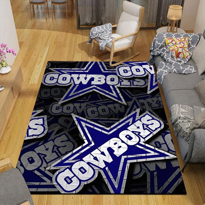 Cowboys Flannel Printed Carpet, Home Sofa Decoration for Living Room & Bedroom, Non‑Slip Play Flannel Floor Mat for Game Room