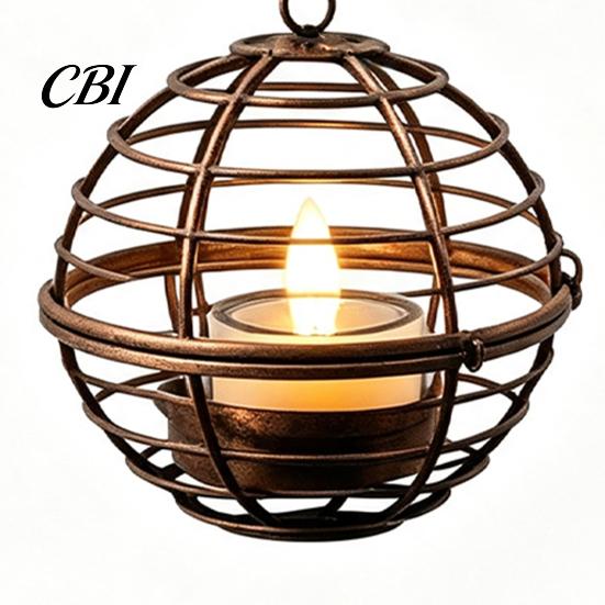 Outdoor Decor for Lawn Garden Solar Hanging Lantern, Waterproof Lantern with Tea Light, Powered Yard Decorations Iron Ball Candle Holder Backyard
