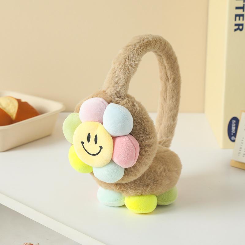 Kids Fleece Earmuffs with Sunflower, Cute Cartoon Ear Warmers for Girls, Soft Plush Winter Ear Muffs for Outdoor Cold Weather