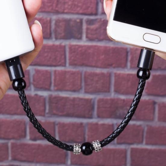 Плетеный браслет из искусственной кожи Кабель для зарядки Micro USB Type-C Шнур синхронизации данных