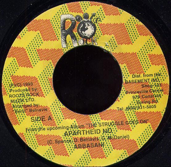 7-дюймовая пластинка ABBASANI Апартеид Нет НИКАКОГО Roots Rock 1993 Ямайка Регги Ска Даб Б/у