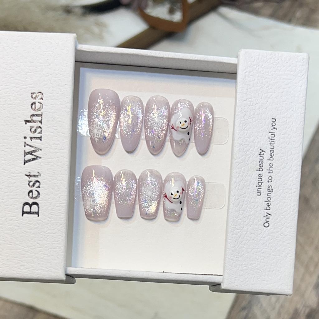 New Year's Wear Armor Handmade High-end Atmosphere Snowflakes Little Snowman Fantasy Colorful Cat Eyes Removable Manicure Fake Nails