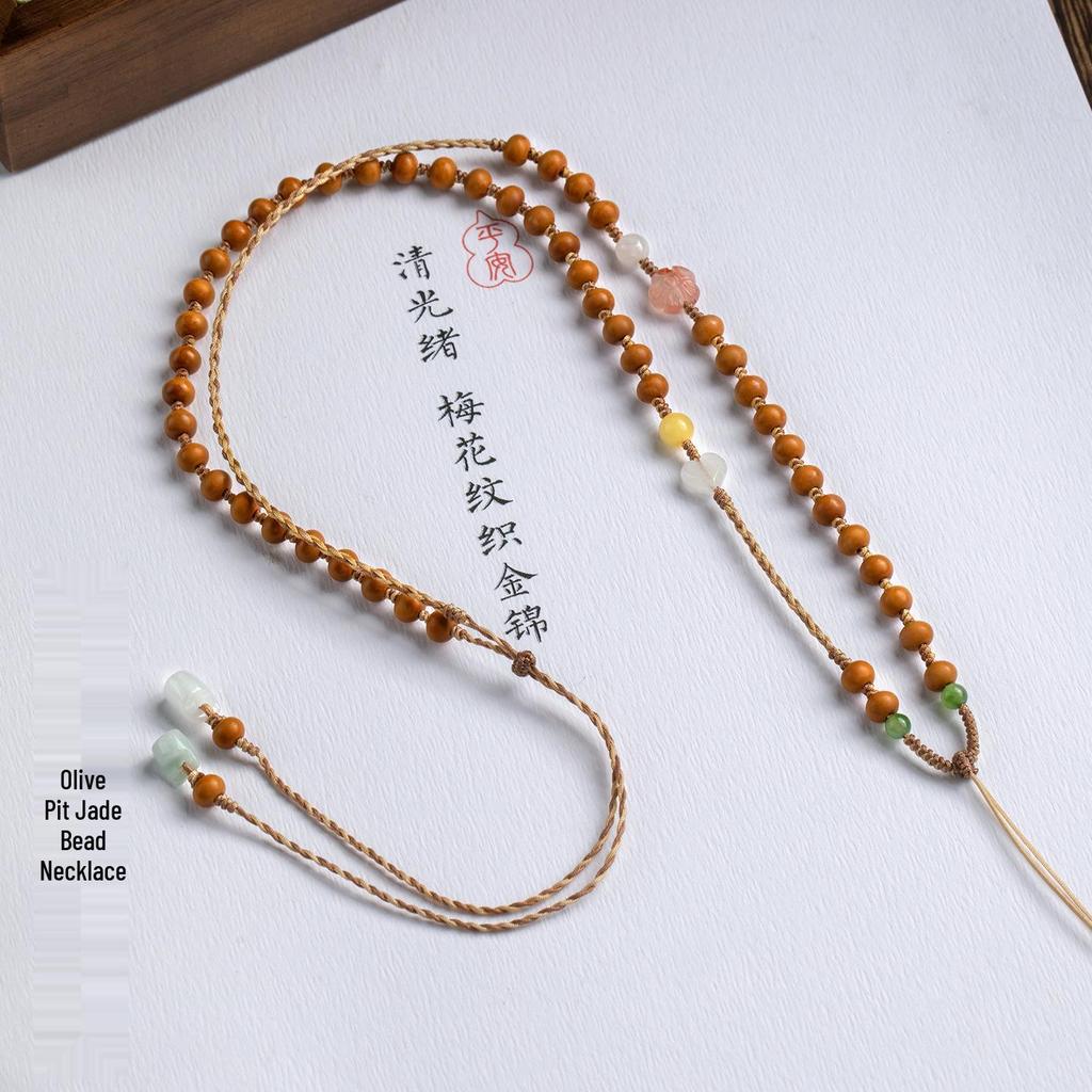 Ожерелье-подвеска в древнем стиле, ручной работы, из косточек оливы и жадеита, для женщин