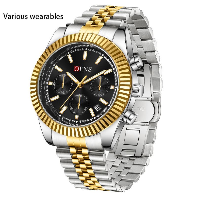 Новые мужские часы Business Three-eye Six-pin Quartz Watch Luminous Calendar Waterproof Men's Watch