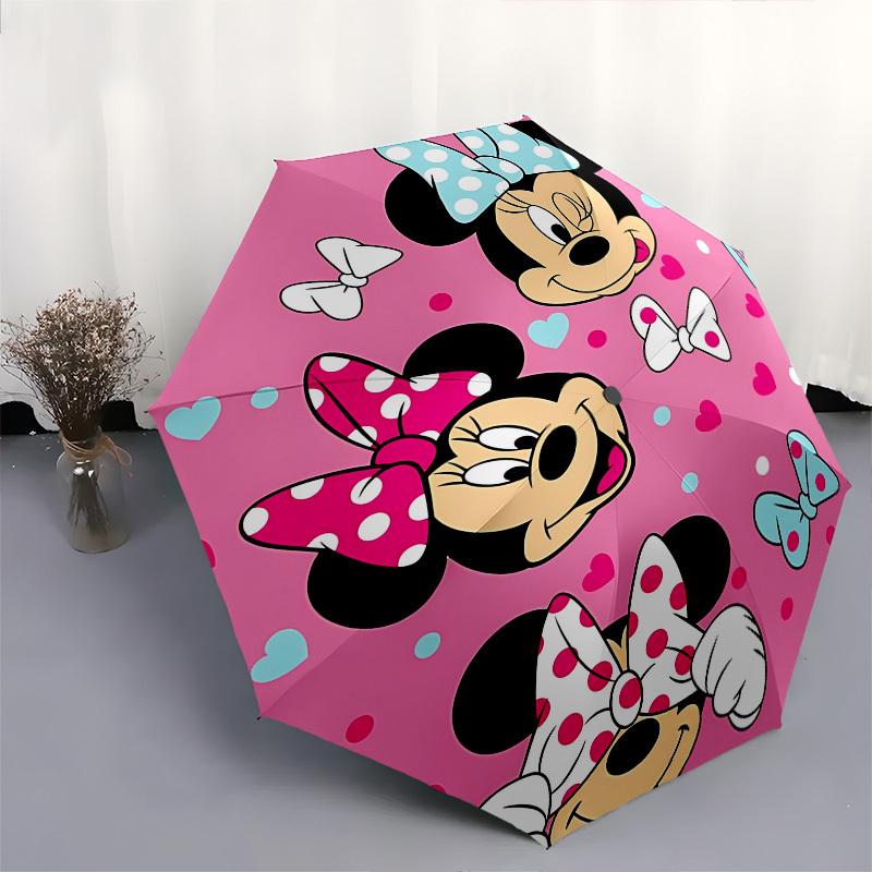 Minnie Mouse, Pink Background Themed Automatic Opening and Closing Umbrella, Brightly Colored 8-rib Portable Umbrella, Suitable for Men and Women, A P