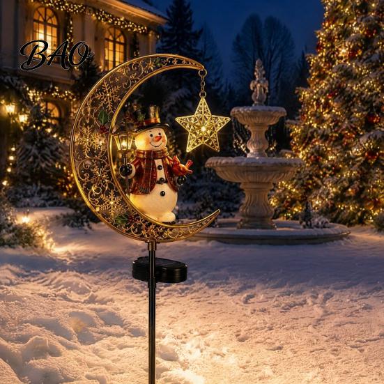 Housewarming Gift for Friends Solar Christmas Crescent Light, Moon Snowman Garden Stake Waterproof Festive Outdoor Seasonal Decor LED Pathway