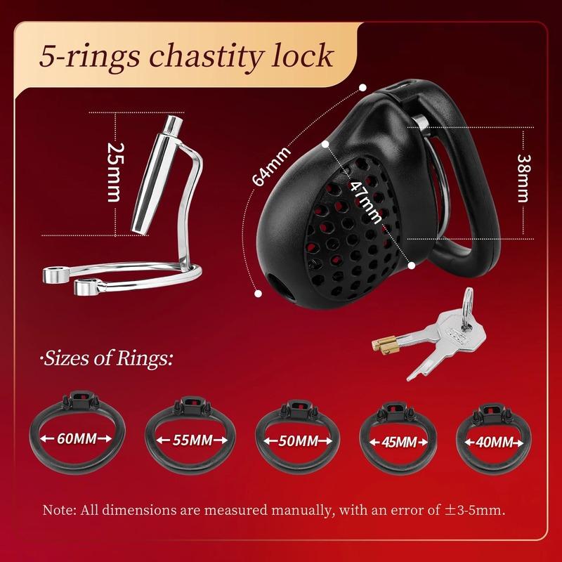 BDSM Male Chastity Lock Penis Cage Detachable 5-size Ring Penis Restraint Device Erotic Urethral Lock Catheter Plug Sex Toy