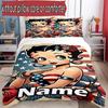 3pcs Duvet Cover Set (1*Duvet Cover + 2*Pillowcase, Without Core), Custom Name Betty Boop Pattern Bedding Set, Home Bedroom Decor Gift