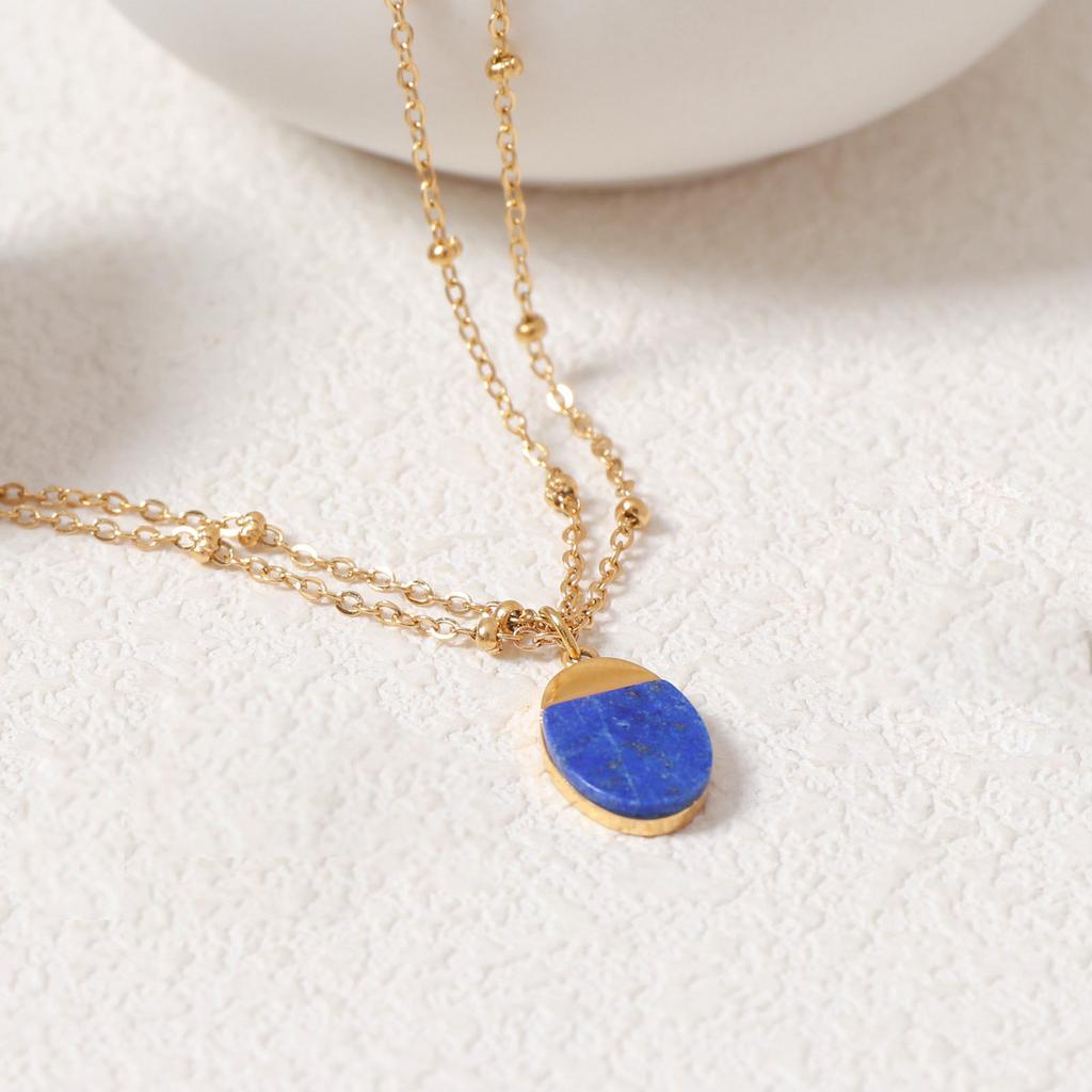 Овальный кулон с агатом и натуральным камнем, ожерелье, серьги-гвоздики, комплект модных украшений