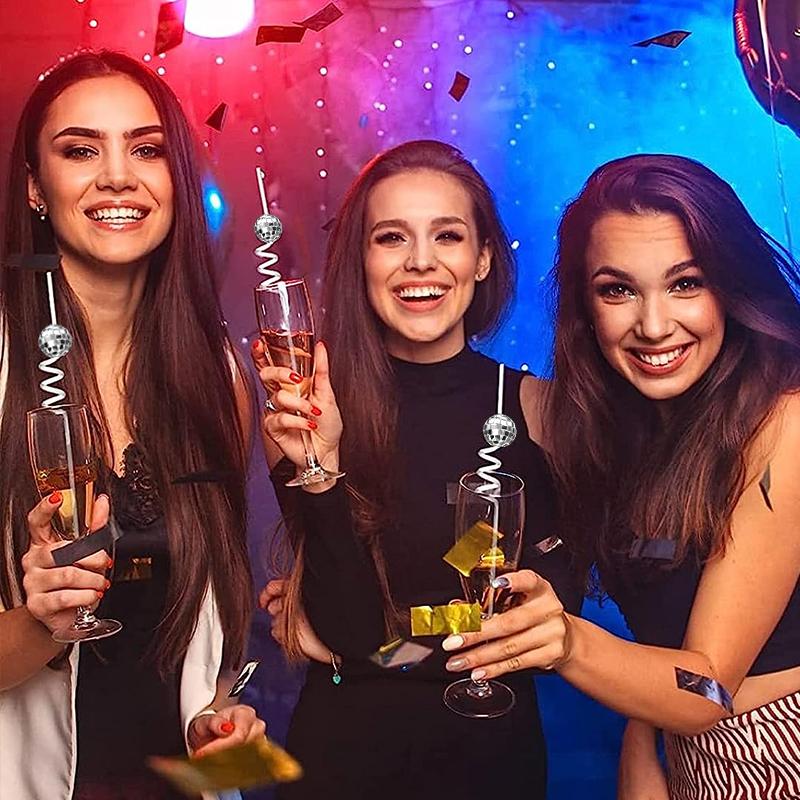 6pcs Mirror Disco Ball Straws 70s Disco Party Decoration Birthday Wedding Bachelorette Hen Party Supply Cocktail Drinking Straw