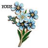 Gold Metal Lapel Pin Forget Me Not Flower Brooch, Alloy Blue Floral Pin, Memorial Enamel Literary Style Jewelry Brooch for Coat, Dress, Hats,