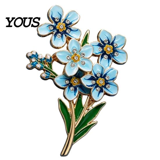 Gold Metal Lapel Pin Forget Me Not Flower Brooch, Alloy Blue Floral Pin, Memorial Enamel Literary Style Jewelry Brooch for Coat, Dress, Hats,