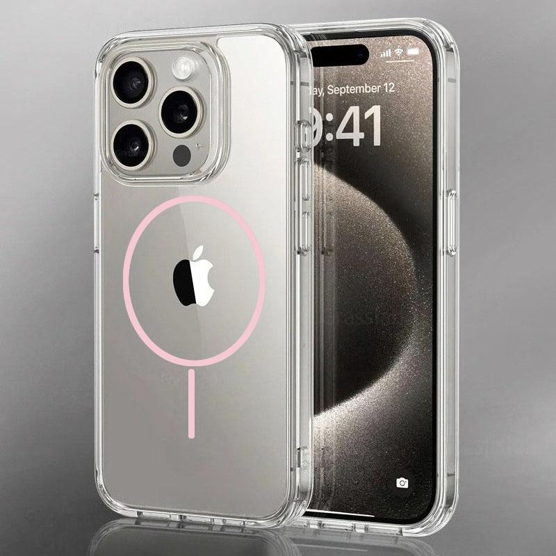 Роскошный тонкий чехол с магнитной беспроводной зарядкой Magsafe для iPhone 16 15 14 Pro Max 13 12 Mini 11 16e Plus Прозрачная задняя крышка