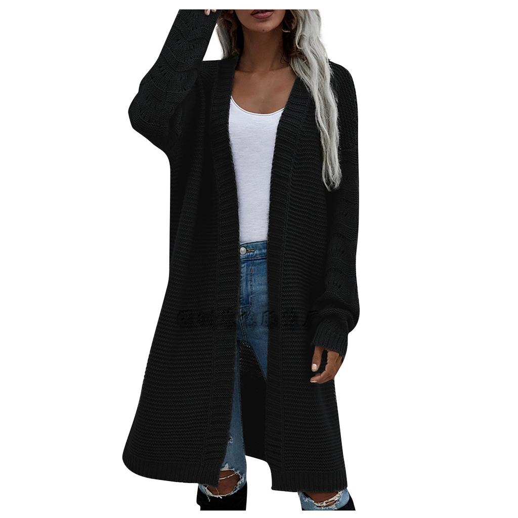 Женский однотонный длинный повседневный кардиган, вязаный со свободным свитером-пальто